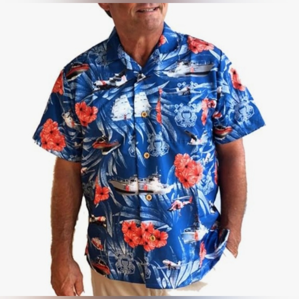 American Excellence Naval Ship Boat‎ Men's Short Sleeve Button Up Size Large